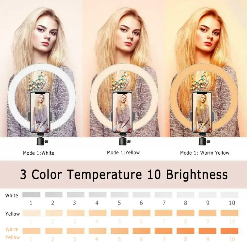 10 Inch LED Ring Light With Tripod Stand For IPhone Samsung Mobile Phone Mini Camera Holder Video Makeup Lighting | Электроника