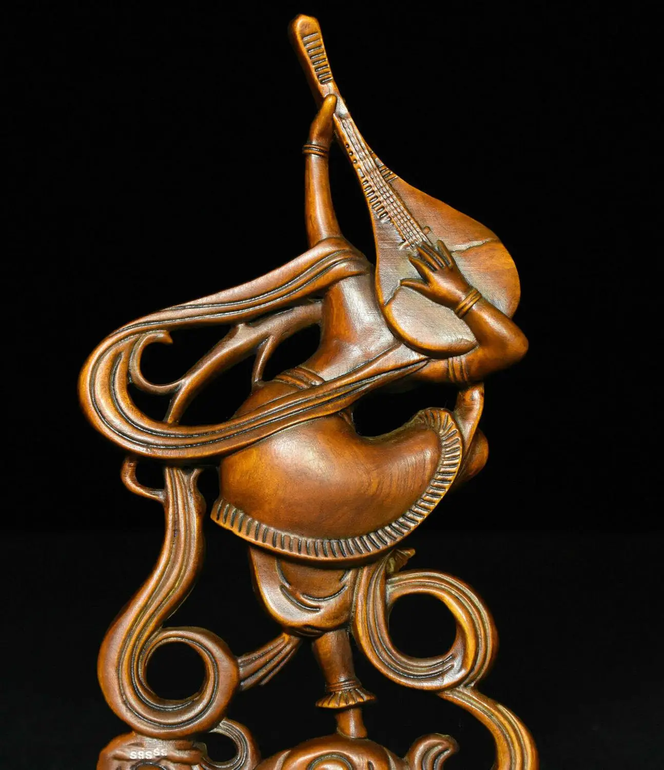 

wedding decoration 8" Old Chinese Buddhism Boxwood Wood Carved Apsaras Goddess Belle Buddha Statue