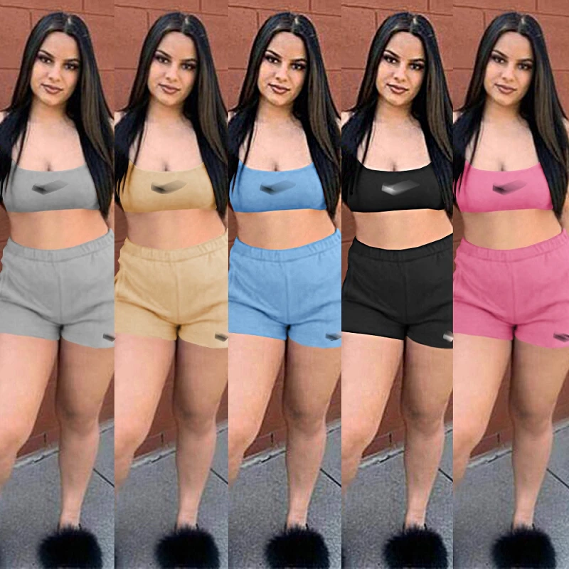 

Women Summer Casual Sleeveless Solid Pullover Top Elastic Waist Slim Pocket Shorts 2pcs Sets