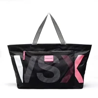 vs tote large shoulder hand bag pink black polyester mesh bag