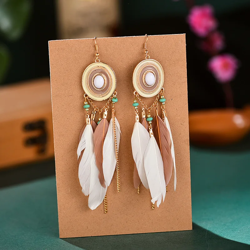 Женские серьги-подвески с перьями в этническом богемном стиле - купить по