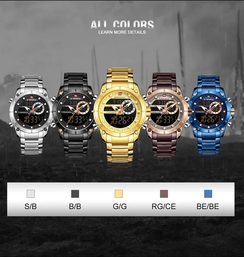 NAVIFORCE мужские часы цифровые спортивные часы Relogio Masculino кварцевые часы ремешок из нержавеющей стали многофункциональные наручные часы для мужчин