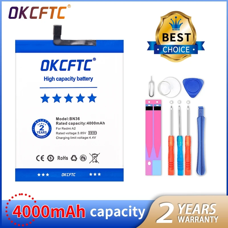 

4000mAh Original Battery BN36 for Xiaomi Mi6X Mi 6X MiA2 Mi A2 High Quality Phone Replacement Batteries