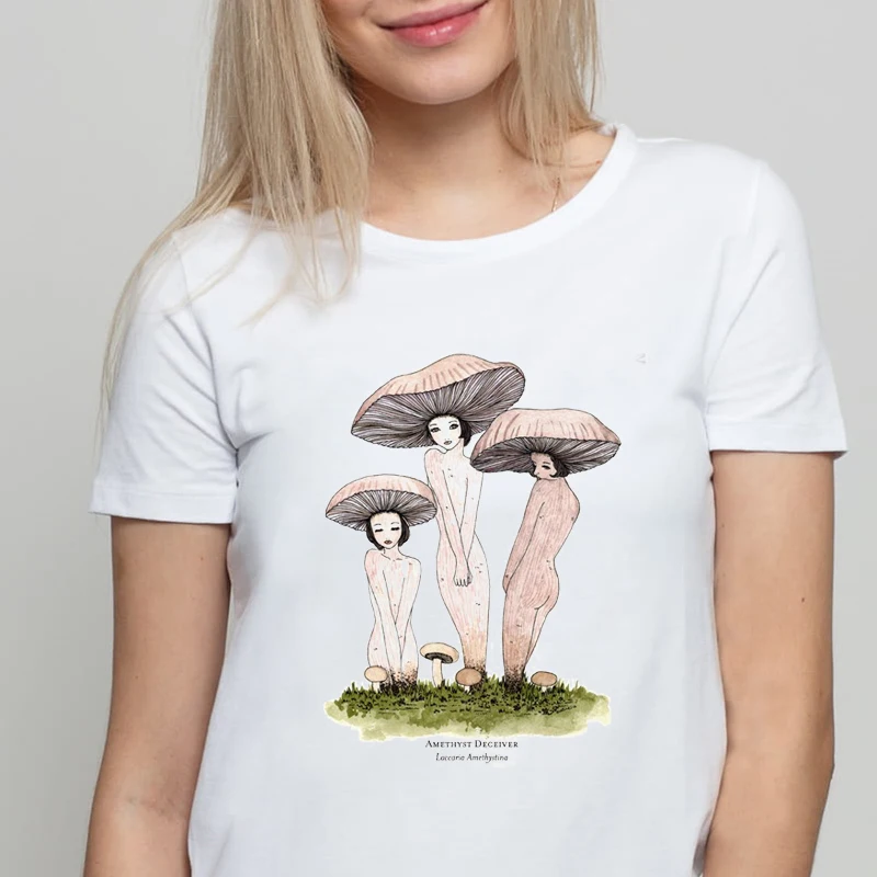 Женская футболка с коротким рукавом и принтом грибов в стиле 90-х | одежда