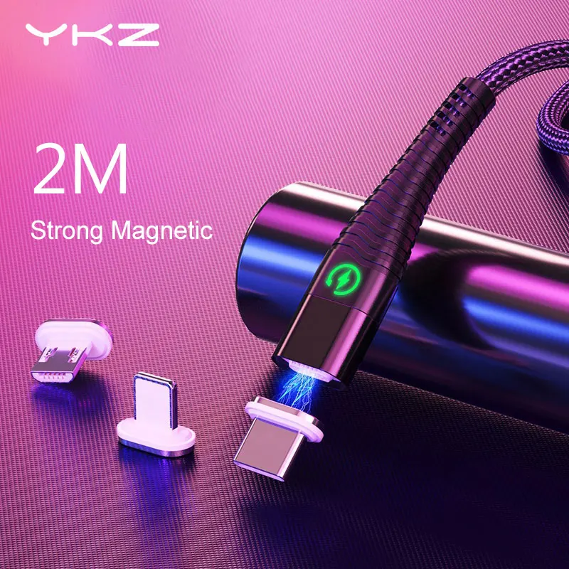 Магнитный кабель YKZ типа C Micro USB для iPhone X samsung Xiaomi 3A быстрой зарядки type c магнитный