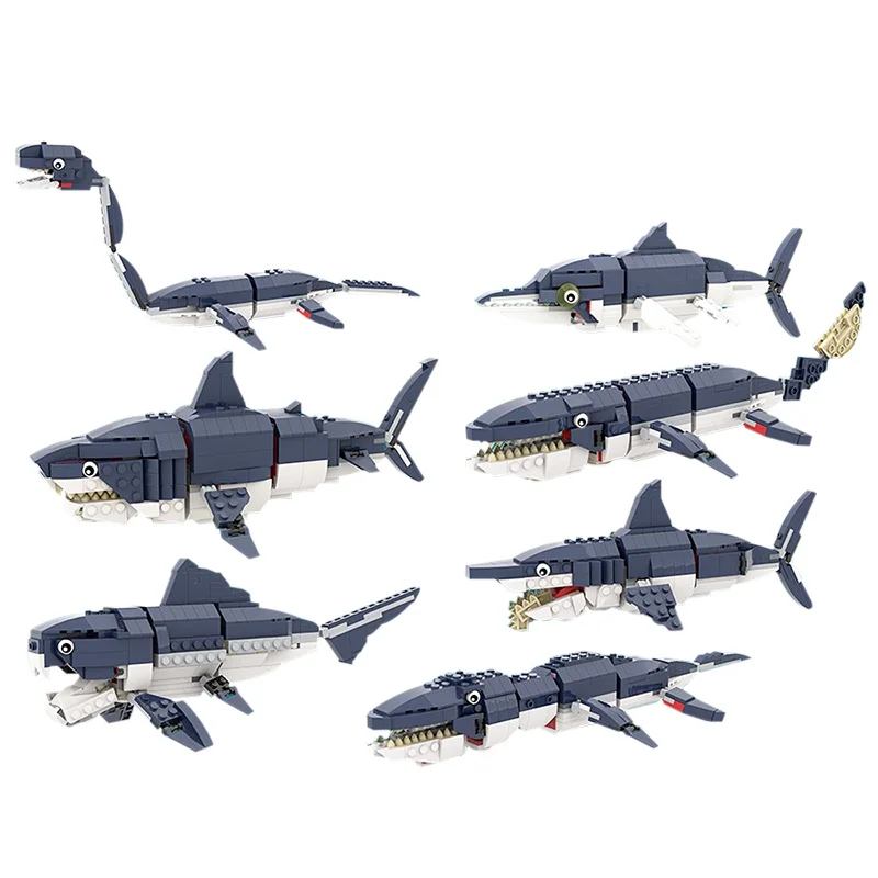 MOC-56298 Prehistoric Sea Creatures  Gear Shark Set Model Building Blocks Deep Sea Creatures City Classic Bricks Toys Gift