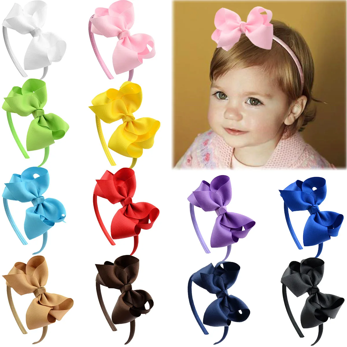 

4 Pack Hair Bows Plastic Hair Headband Grosgrain Ribbon Headbands Hair Hoops Hair Accessories for Baby Girls Kid