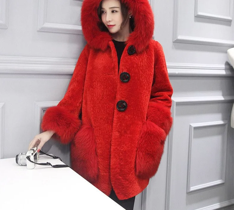 

2021 Winter New Warm Faux Fur Coat Hooded Full Jacket Luxury with Fur Trim Hood Wide-waisted Faux Fur Jacket Fashion Coat
