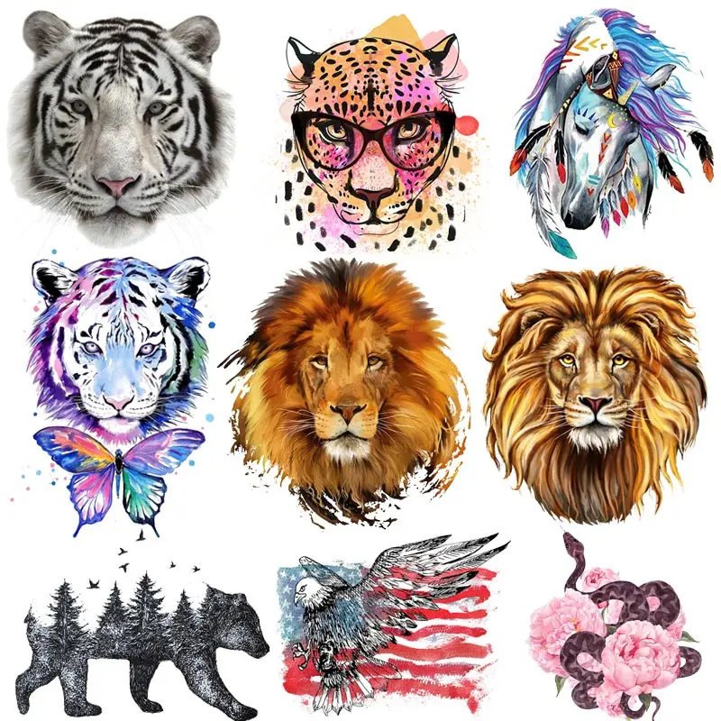 

Lion Patch Thermo-stickers On Clothes Animal Iron On Transfers For Clothing Tiger Horse Bear Pacthes For Clothes Animal Applique