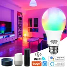 Wi-Fi умная Светодиодная лампа E27 Tuya Smart Bulb E27 интеллектуальная Wifi Лампа 220V Led Bulb RGBCW светильник 12W 15W 18W Alexa Wifi Bulb для дома