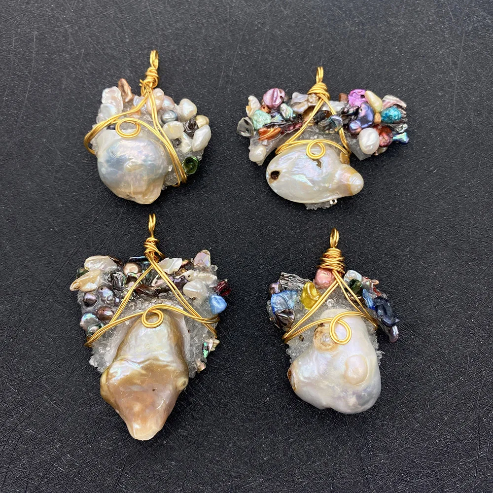 

Pearl Pendant Irregular Shape White Winding Copper Wire Inlaid Jewelry Necklace DIY Making Strap Accessories Beautiful Charm