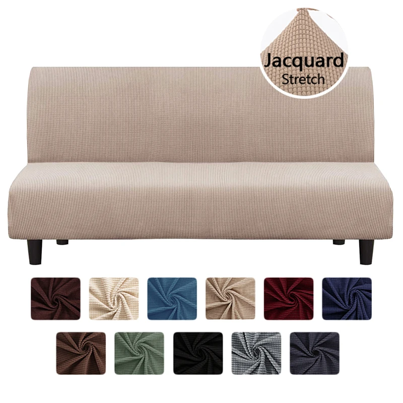 

Jacquard Armless Folding Sofa Bed Cover For Living Room Stretch Sofa Slipcovers Elastic Velvet Without Armrest Couch Cover