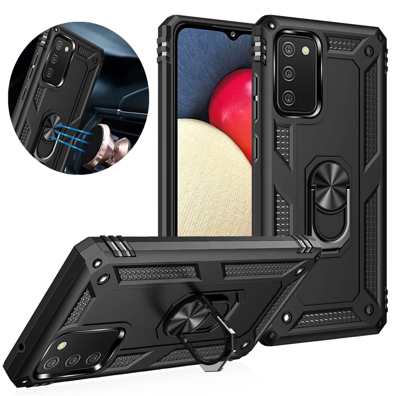 

For Samsung Galaxy A02S US Case Shockproof Armor Stand Holder Magnetic Car Ring Phone Case for Galaxy A02 A02S EU Back Cover