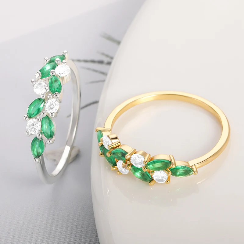 Кольцо Boho Fine Flower с зеленым цирконом для женщин и девушек минимализм