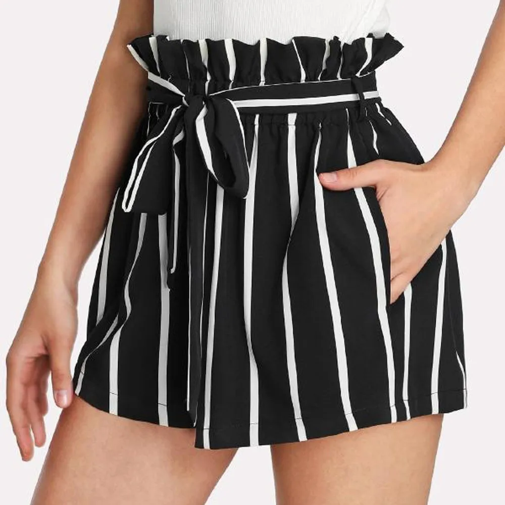 Свободные штаны из страуса женские полосатые Широкие длина до колена кружевные