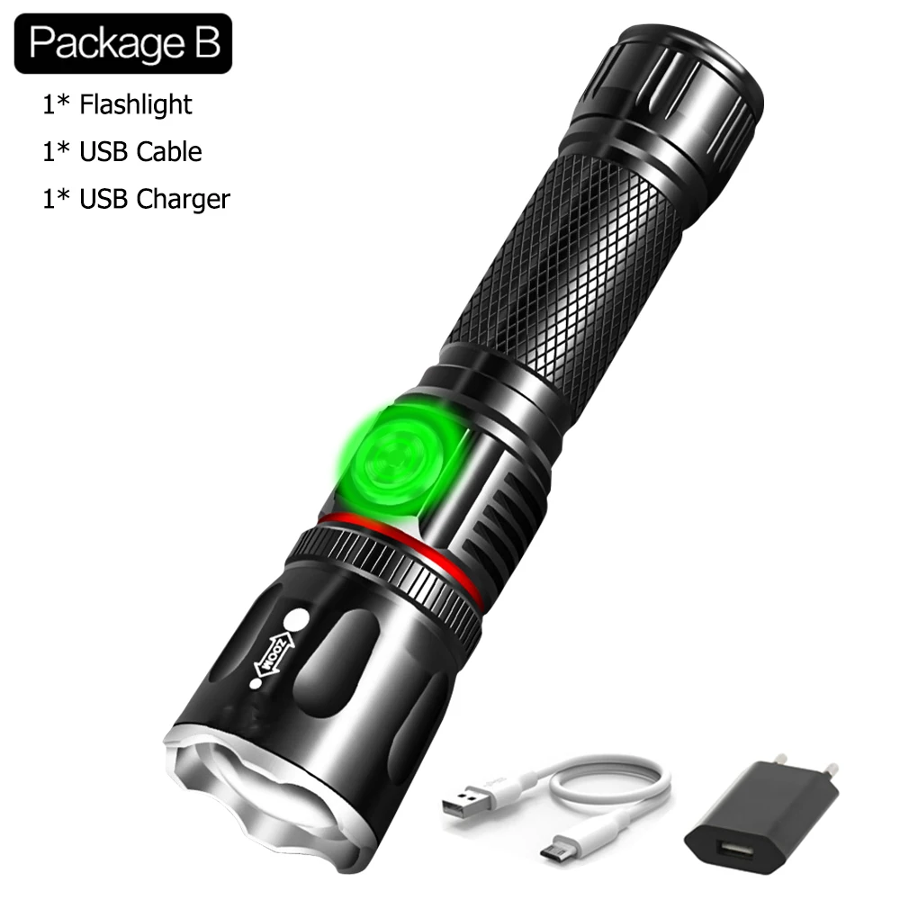 Package B Мощный фонарик L2 T6 светодиодный фонарь COB фонарик USB перезаряжаемый светодиодный фонарь с приближением фонарь с магнитным хвостом 18650 аккумулятор - Испускаемый цвет: Package B