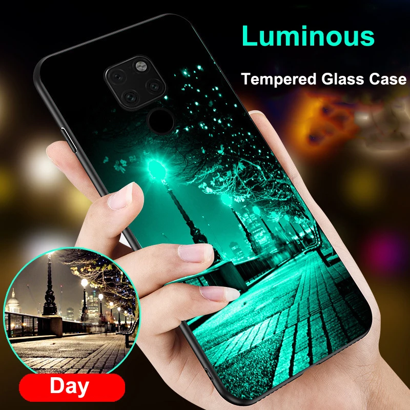 Светящийся чехол из закаленного стекла для Huawei Mate 30 20 P30 P20 Lite Pro 20Pro Honor 8X Max 7X V10 Nova 5T