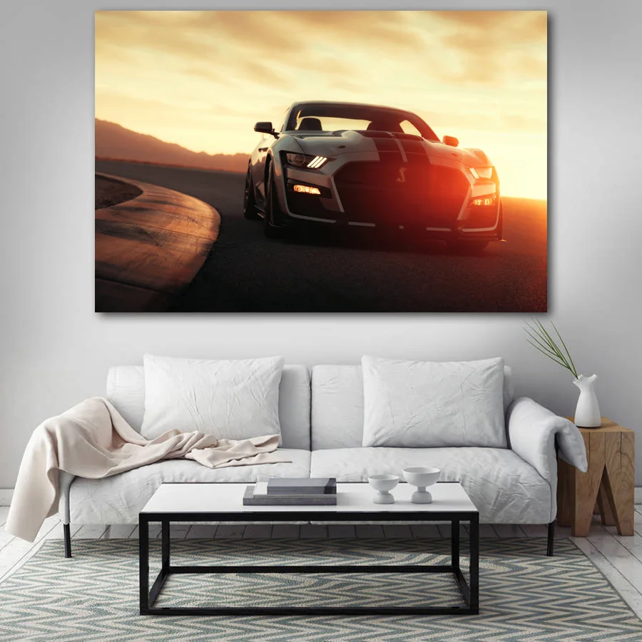 Posters and Prints Mustang Shelby GT500 Muscle Car Race Canvas Cloth Wall Art DIY Framed Painting for Living Room Decor | Дом и сад