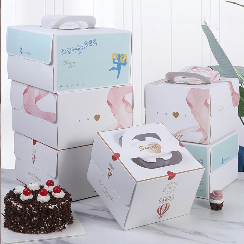 

6/8 Inch Portable Cake Gift Box Birthday Party Gift Baked Food Packaging Box Free Basic Cream Cake Box With Transparent Window