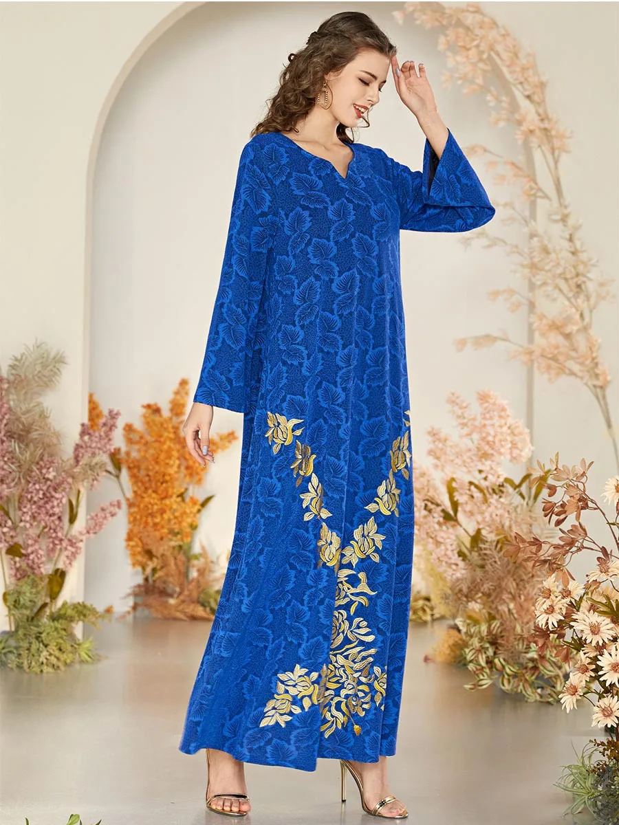 

Musulman Eid Mubarak Embroidery Dress Muslim Women Abaya Floral Print Dubai Turkey Moroccan Kaftan Party Vestido Clothing Ropa