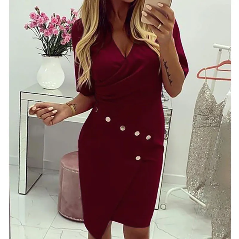 

Dress Women Elegant Irregular Fashion V Neck Short Sleeve Dress Holiday Couple Dating Ladies Dresses