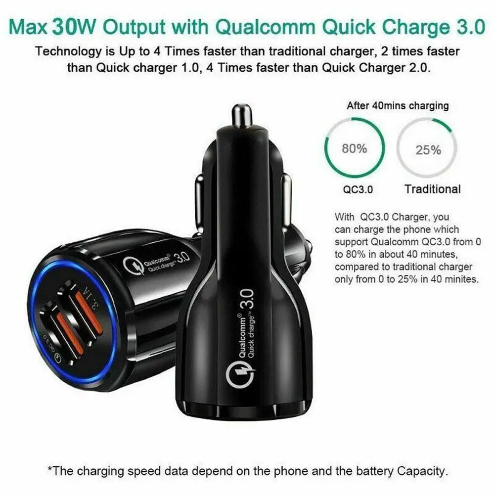 

Universal Car Charger For Phone Quick Charge 3.0 Fast iPhone Port in USB S10 11 Charging S9 Phone Charger 2 Pro car For Sam L8X0