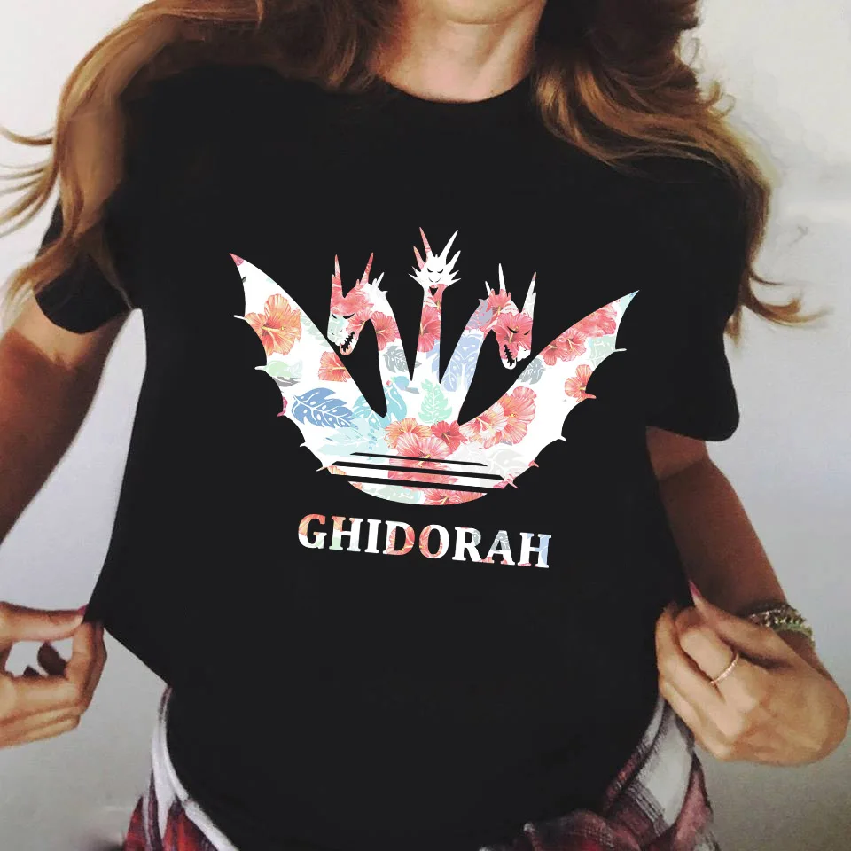 QIM 100% хлопок летняя одежда футболка Женская печать свободная мода лето Ghidorah