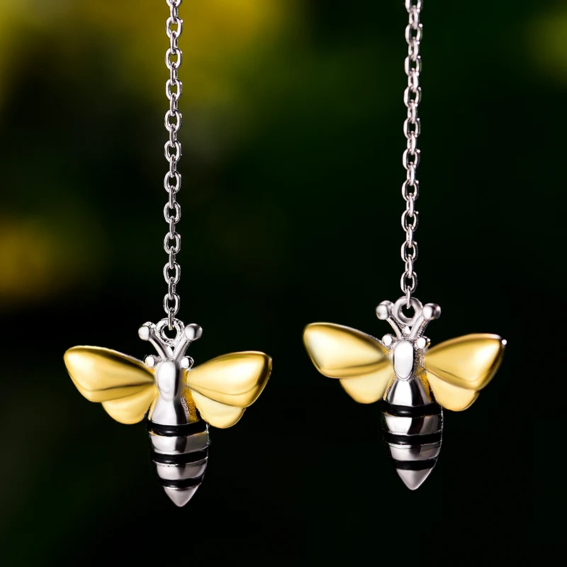 Lotus Fun Lovely Honey Bee Dangle Earrings Real 925 Sterling Silver Handmade Designer Fine Jewelry for Women Bijoux | Украшения и