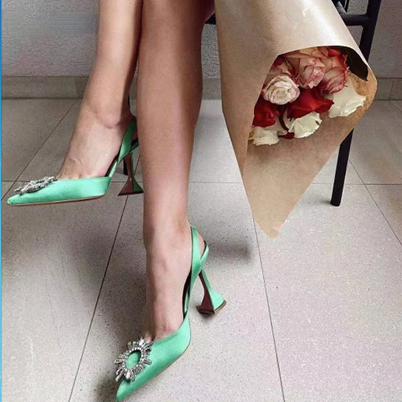 

RANMO новые женские босоножки элегантные женские туфли с острым носком, с петлей на пятке; Сезон лето Офисная женская обувь Модная обувь на выс...