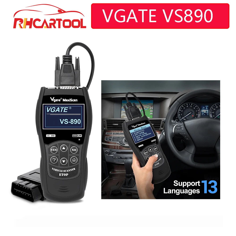 Считыватель кодов VGATE VS890 OBD2 универсальный сканер Многоязычный и диагностический