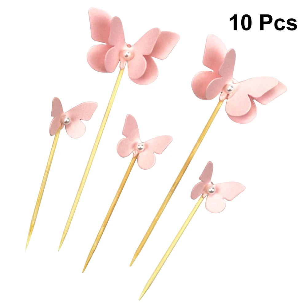 

10PCS Cake Toppers Butterfly Shape Pink Cake Decorating Toppers Cake Picks Fruit Picks for Dinner Event