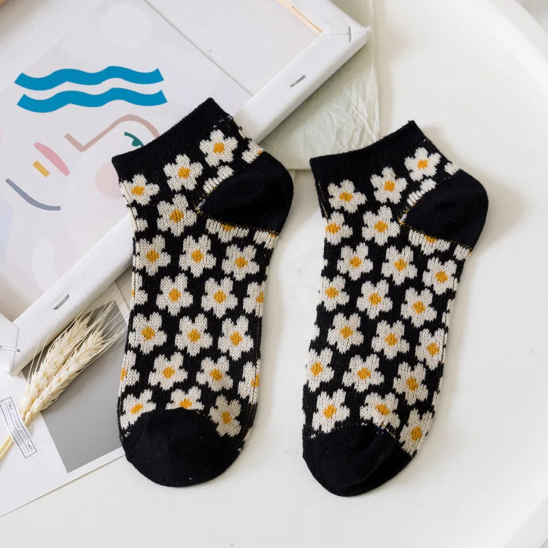 

10pairs/lot Spring Summer Mouth Cotton Japanese Needle Double Way Female Head Boat Fashion Retro Socks Invisible Little Daisy