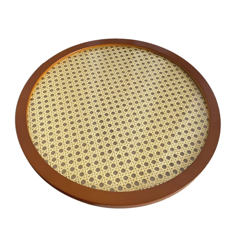 

38.3cm Nordic Rattan Woven Tray Wooden Handmade Round Ornament Bread Fruit Breakfast Display Tray
