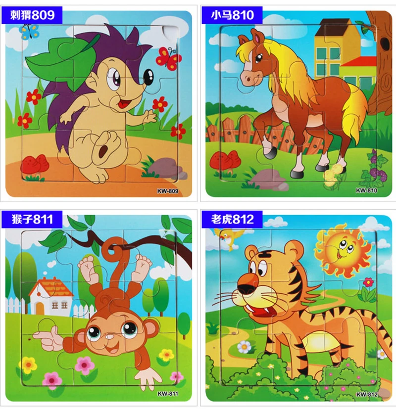 Пазлы для детей 9 шт. Мультяшные животные Детские обучающие игрушки деревянные