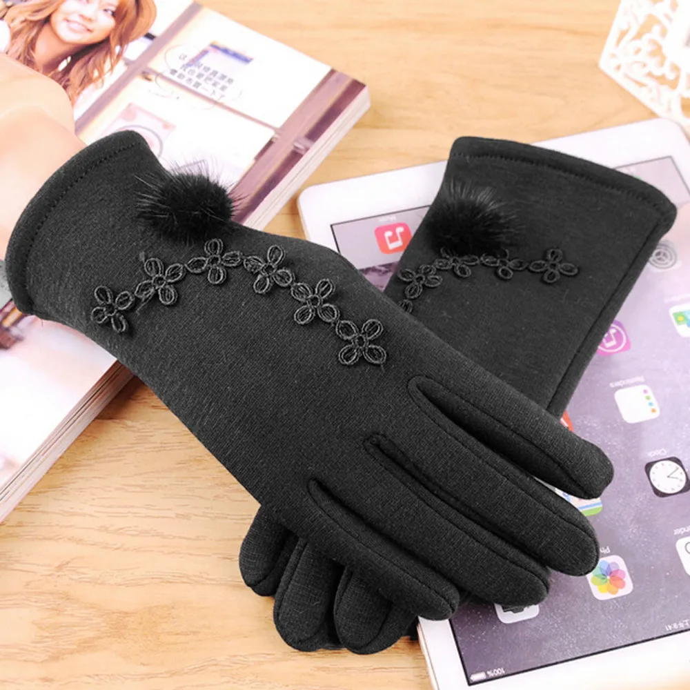 Winter Gloves Women Fashion Elegant Cashmere Driving Full Finger Wrist Long Gloves Red Gloves Winter Keep Warm Mittens
