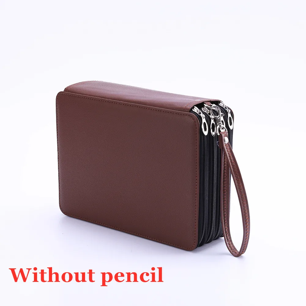 brown NOT PEN PU Leather School Pencil Case 184 Holes Large Capacity Colored Pencil Bag Box Multi-functional Pencilcase For Art Supplies Gift - Цвет: brown NOT PEN