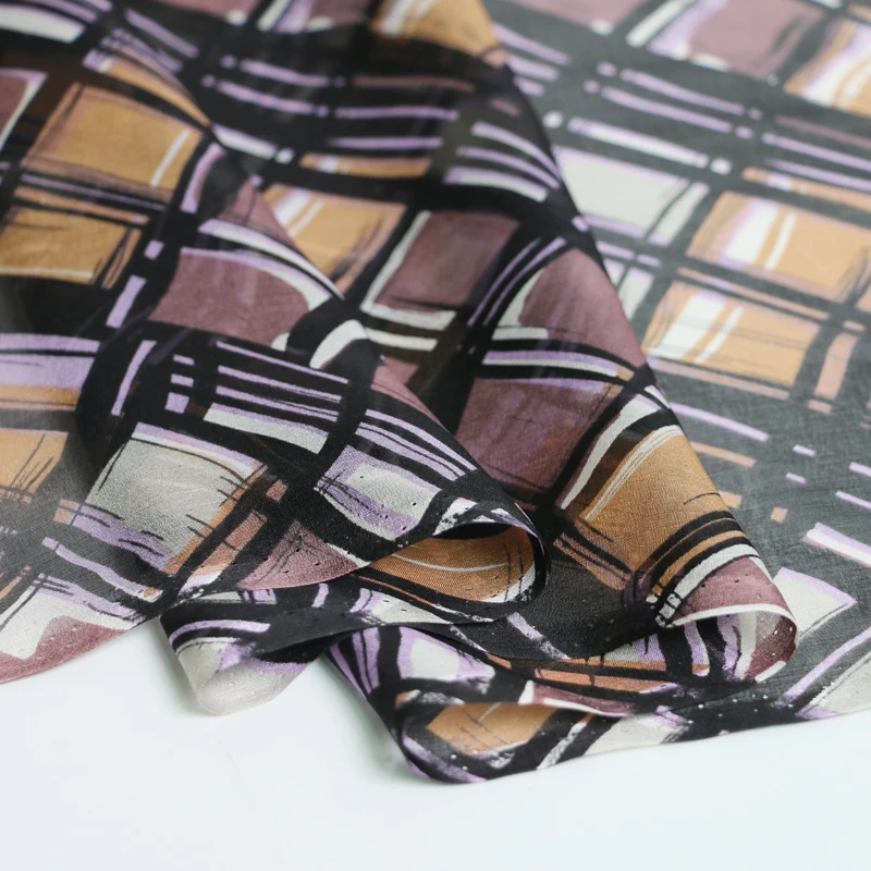 Шёлковая шифоновая ткань в клетку 100*140 см|Ткань| |