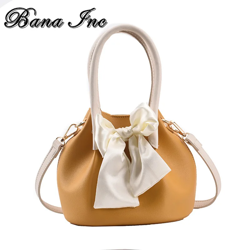 

Small 2set Fashion Short Handles PU Leather Underarm Crossbody Bags for Women 2021 Luxury Trendy Ribbon Bucket Shoulder Handbags
