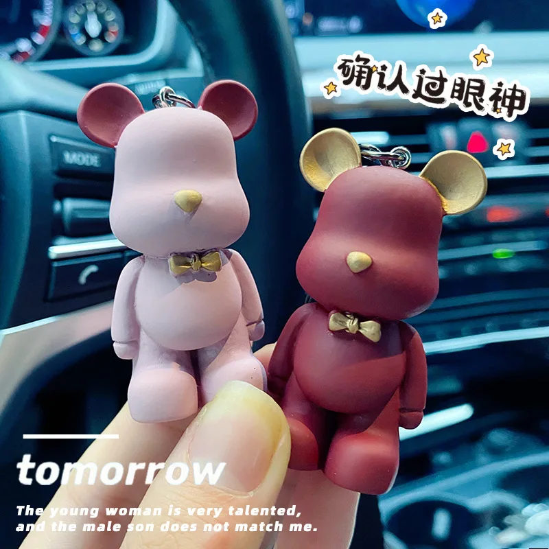 cute resin keychain charm tie the bear pendant for women bag car keyring mobile phone fine jewelry accessories kids girl gift free global shipping