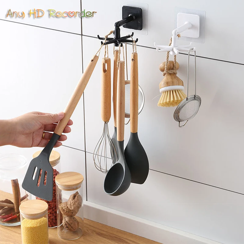 

Wall Mount Self Adhesive Hook Towel Holder Accessories Rotatable Hanger Kitchen Organizer tool Home Storage Bathroom Housekeeper