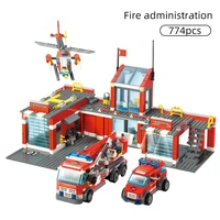 774pcs city fire station model building blocks car helicopter construction firefighter man truck enlighten bricks toys children