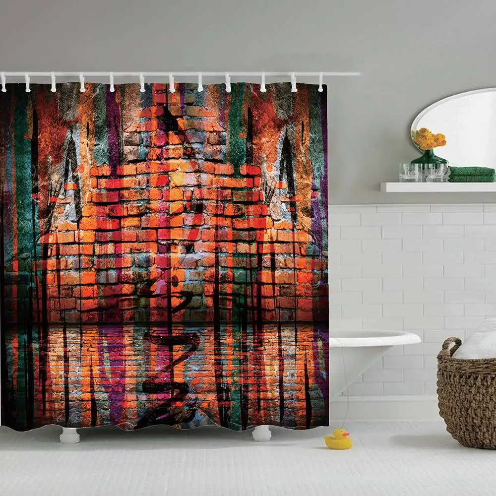 Кирпичная душевая занавеска Dafield красная стена в деревенском стиле городской