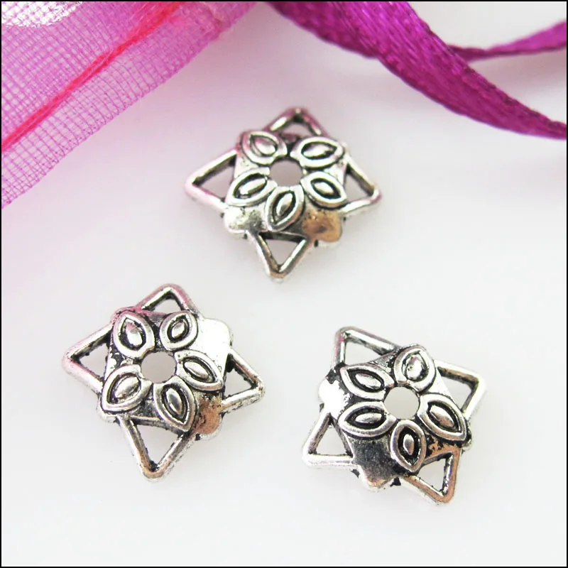 Модные тибетские серебряные квадратные концевые бусины 80 шт. соединители 8