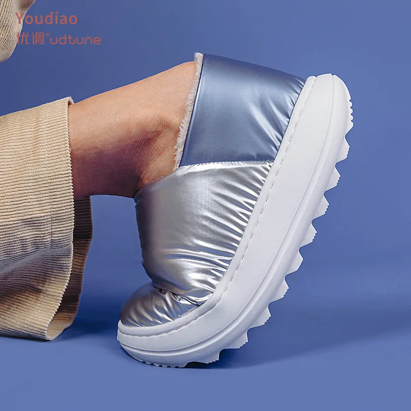 Тапки Youdiao мужские зимние пуховая ткань на толстой подошве Нескользящие Эва