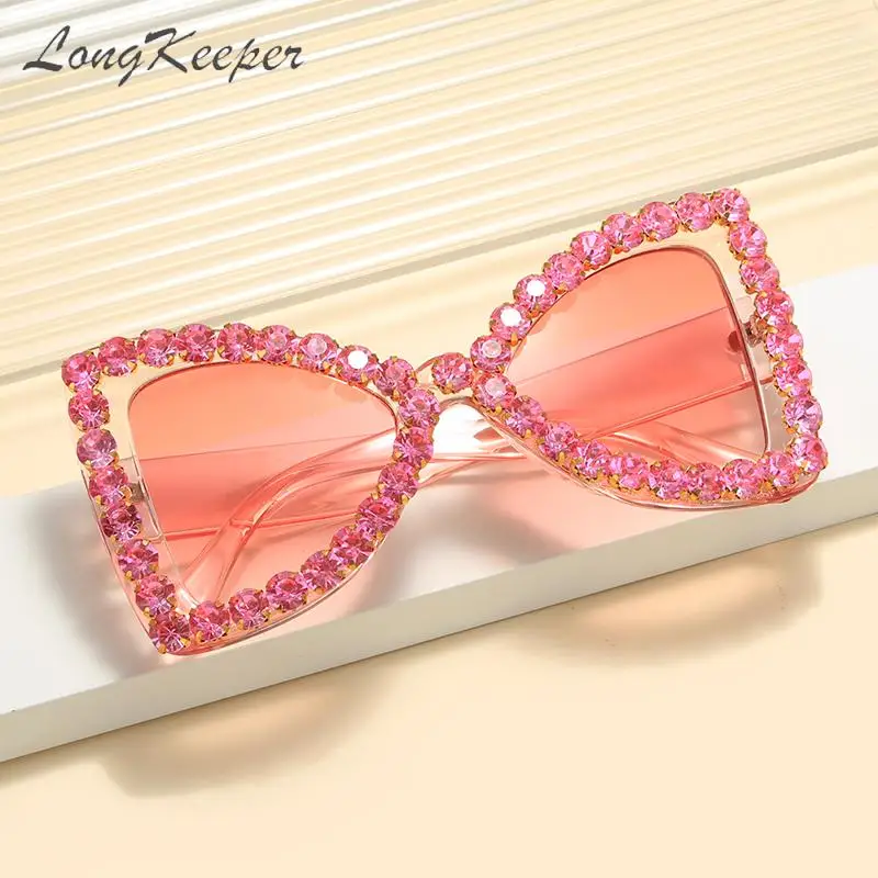 Diamond Oversized Sunglasses Big Square Frame Sunglasses UV400 Crystal Eyewear Retro Rhinestone Frames Eyeglasses Pink Purple