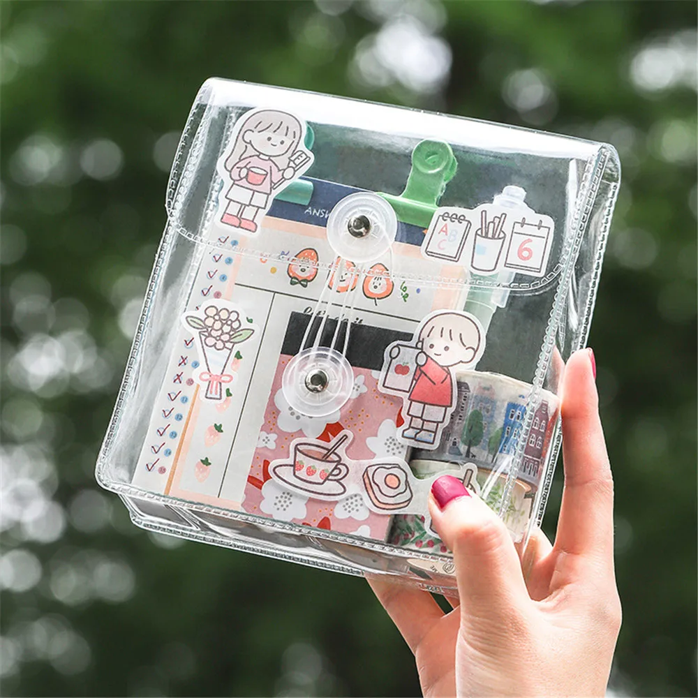 

Transparent Winding File Bag PVC Waterproof Large Capacity Pencil Case Stationery Storage Box Cosmetic Bag School Supplies