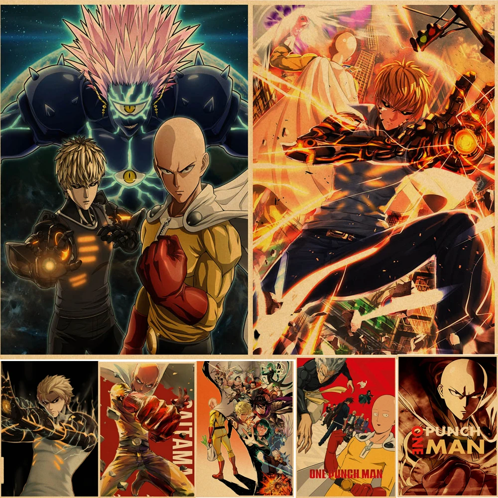 

Kawaii Japanese Anime One Punch Man Poster Retro Poster Wall Stickers Vintage Poster Prints For Bar And Home Decor