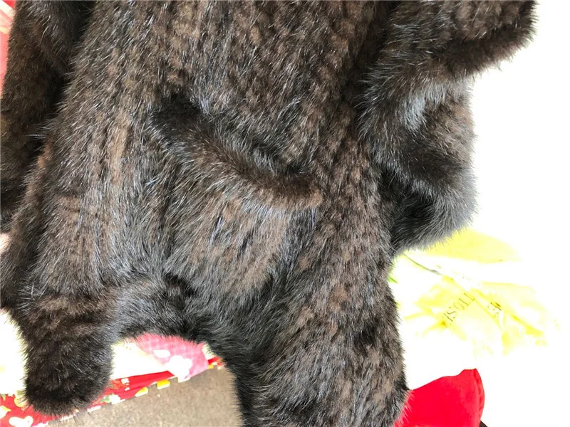 Зимнее вязаное пальто из натурального меха норки импортное меховое пончо с