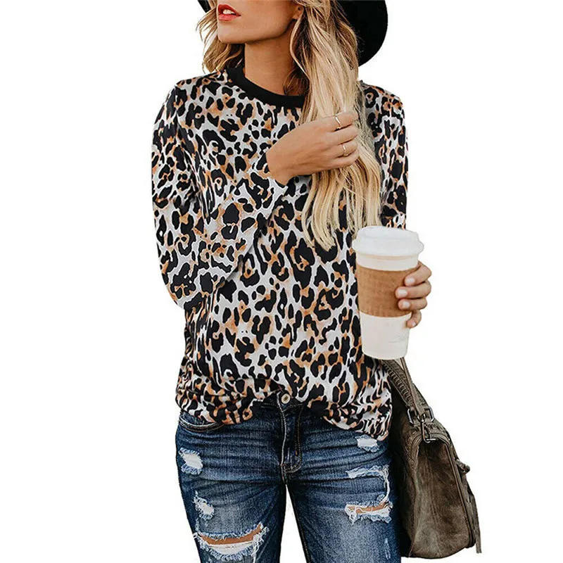Ранняя осень новинка женская футболка с леопардовым принтом Женская