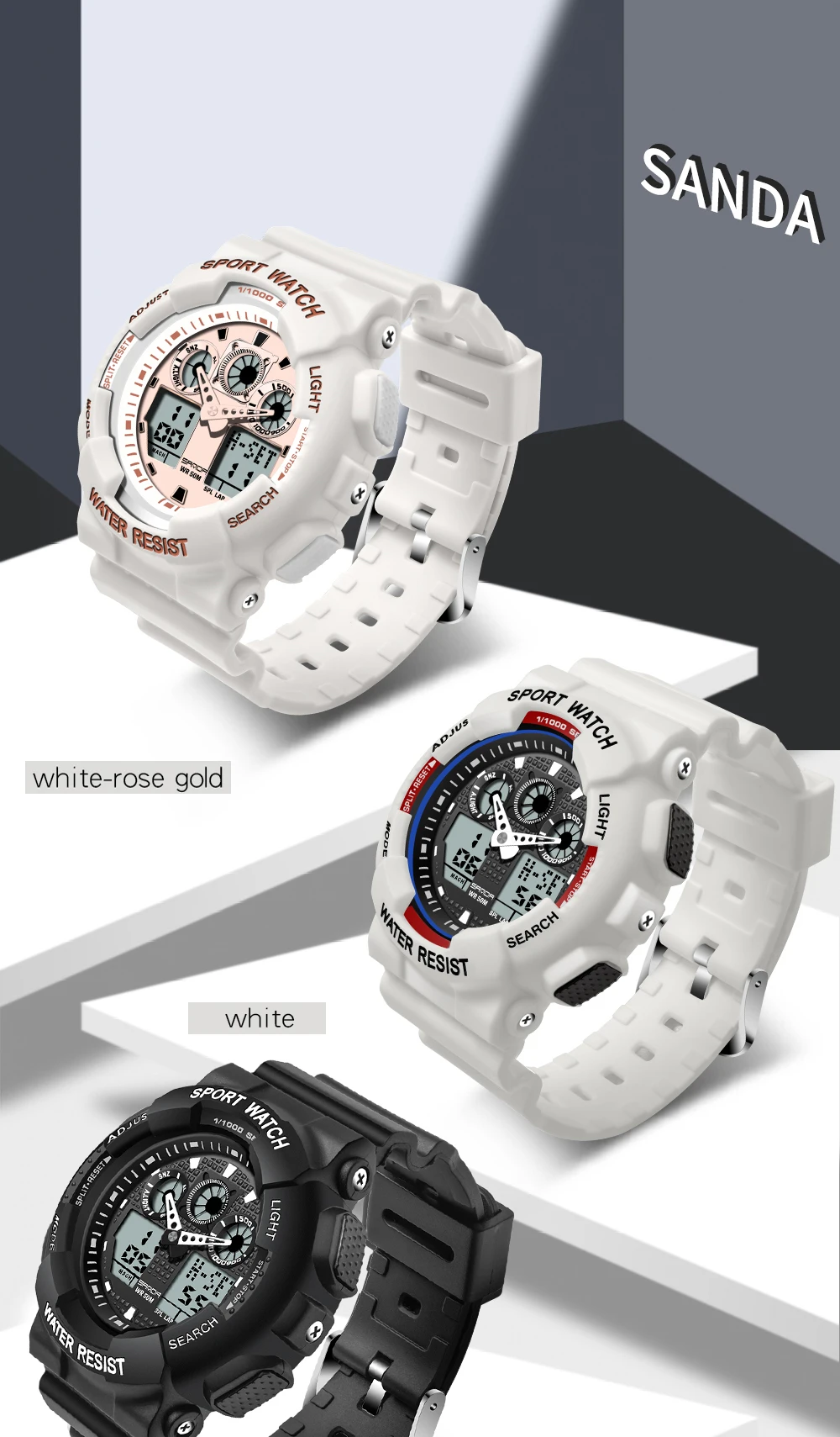 

SANDA Women Sports Watches Multifunction Fashion Waterproof Watch Analog Digital Watch Ladies Clock Casual Relogio Feminino 3017